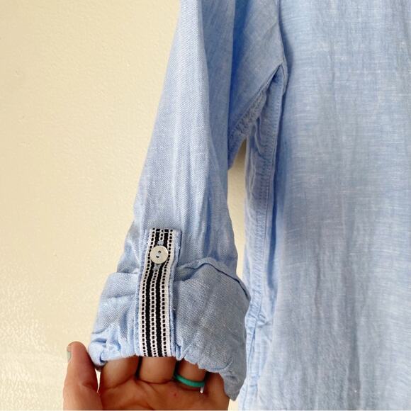 C&C California | 100% Linen Button Front Shirt Dress Summer Beachy Blue XS - Picture 6 of 8